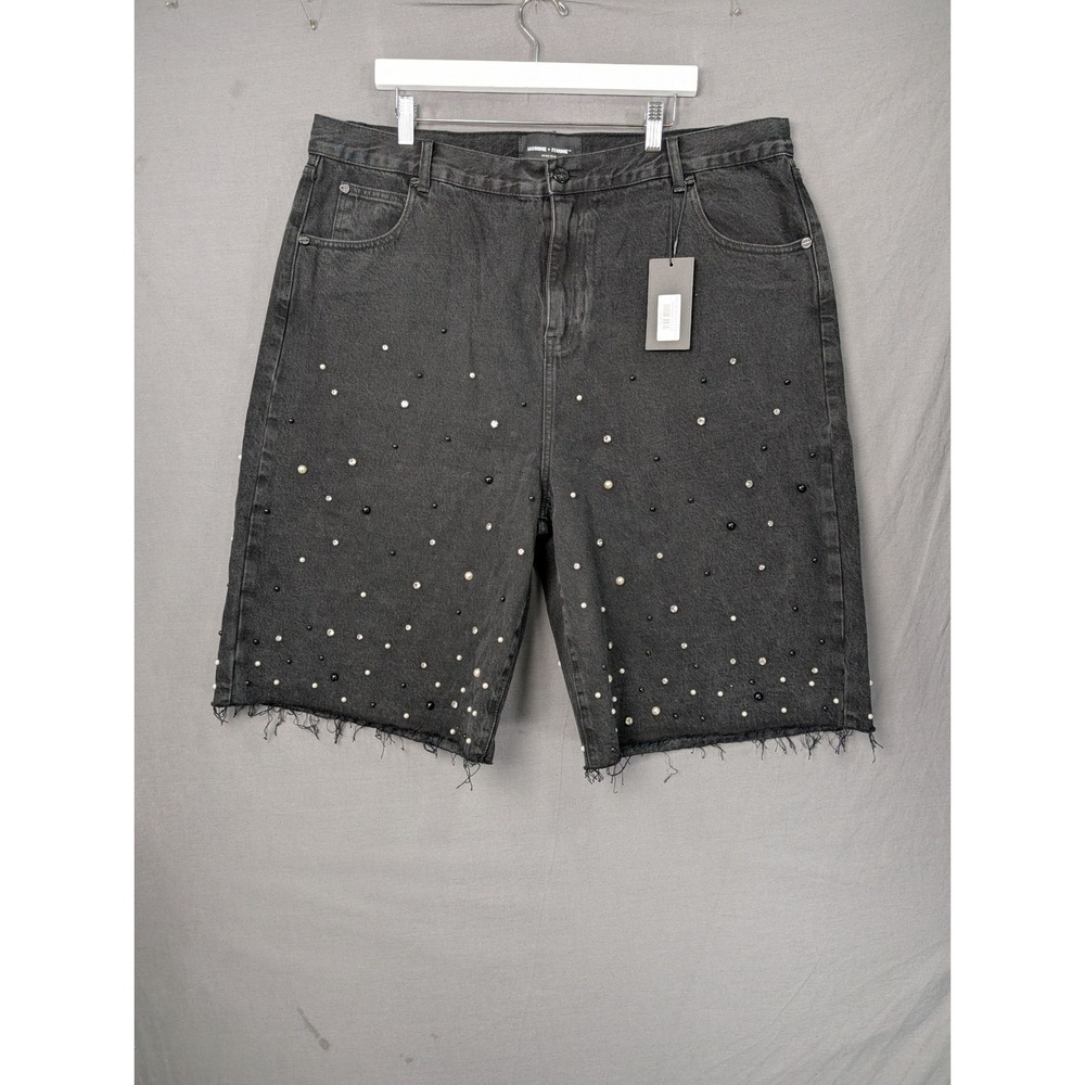 Homme + Femme Gemstone Denim Shorts Black Size 42 NEW